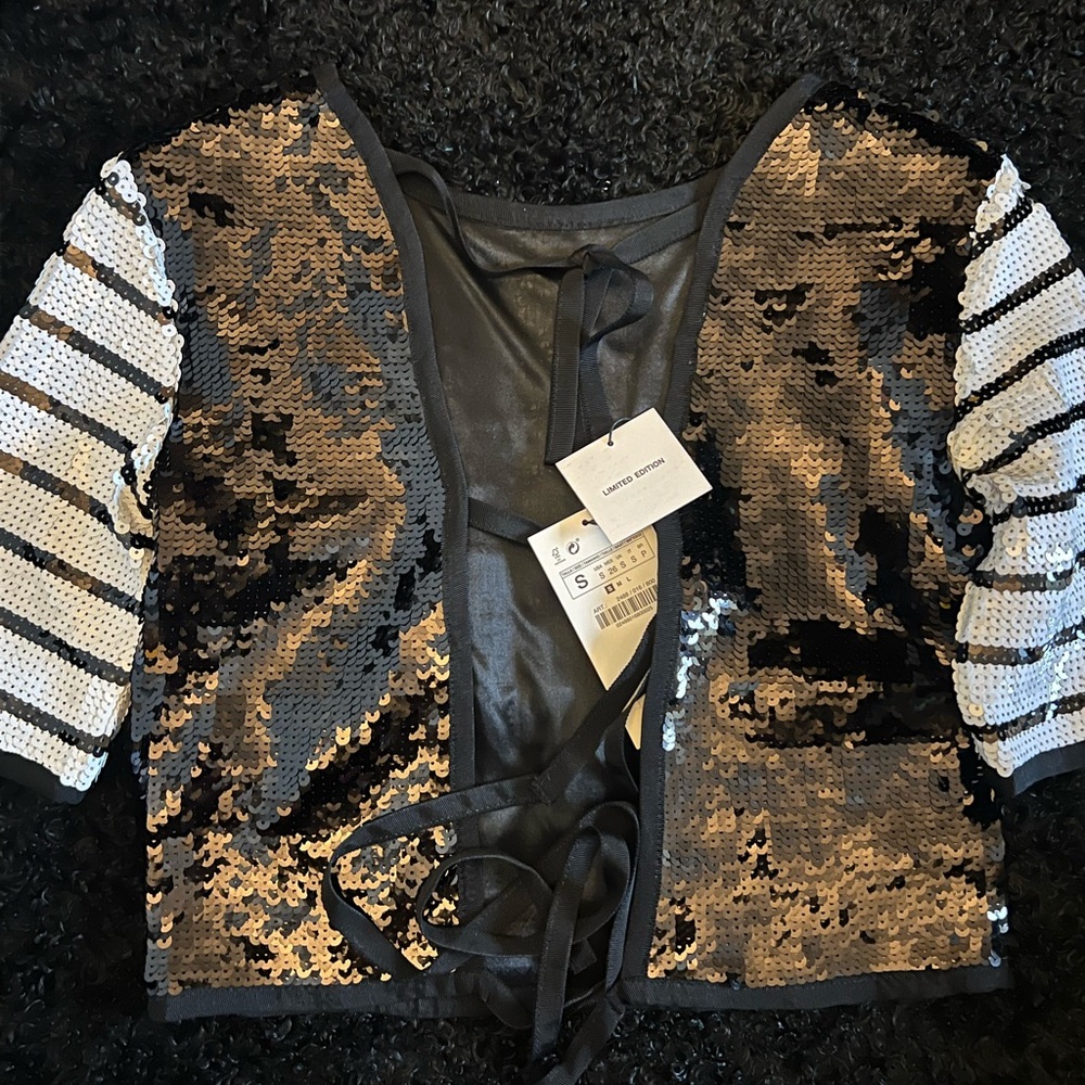 Sequin Striped Black and Gold Top